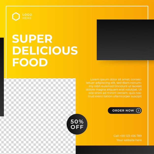 Fast food ristorante business marketing social media post o banner web template design con sfondo astratto logo e icona volantino o poster di promozione di vendita online di consegna di cibo sano