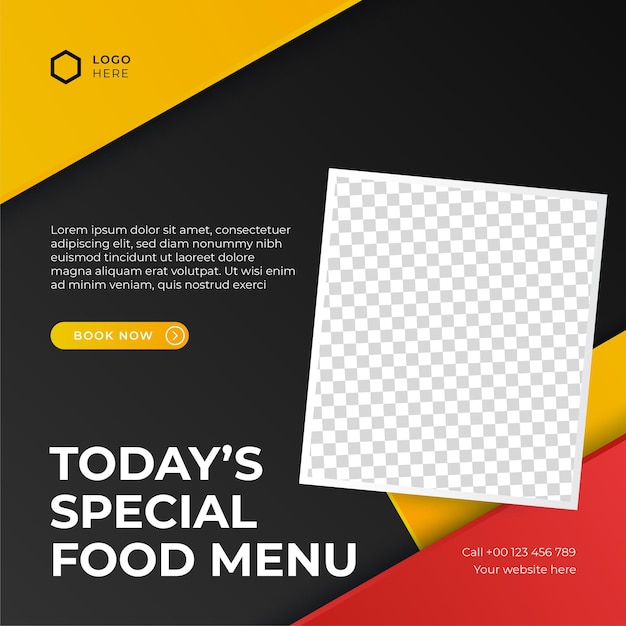 Fast food ristorante business marketing social media post o banner web template design con sfondo astratto logo e icona volantino o poster di promozione di vendita online di consegna di cibo sano