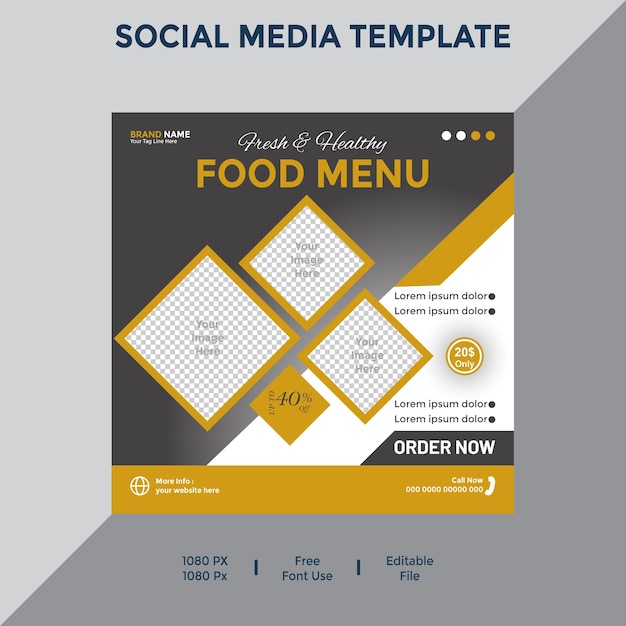 Post di social media di marketing aziendale per ristoranti fast food o design di modelli di banner web