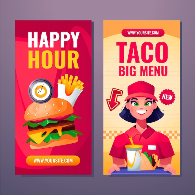 Fast food restaurant cartoon banner set
