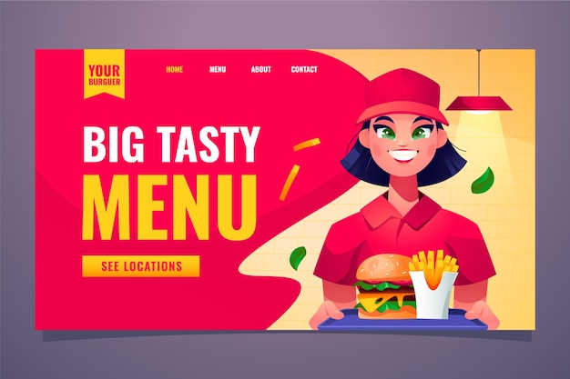 Vector fast food restaurant cartoon landing page