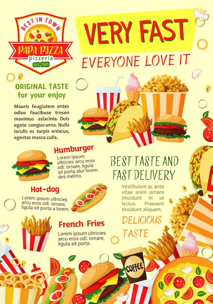 Fast food restaurant and pizzeria poster template