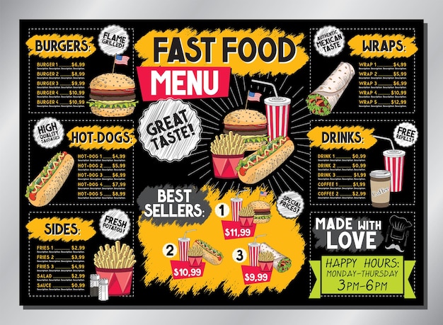 Vector fast food restaurant table menu template