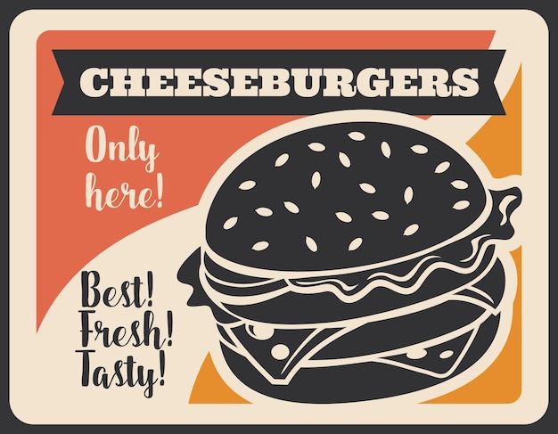 Fast food retro poster of cheeseburger silhouette