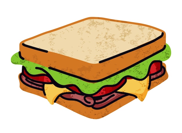 패스트푸드 샌드위치 만화 아이콘은 간단한 평평한 스타일의 거리 고 칼로리 음식 일러스트레이션을 설정합니다.