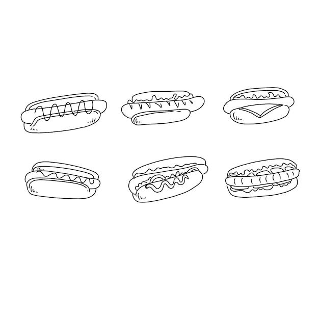 fast food sandwich junk food hand drawn doodle illustrations vector set