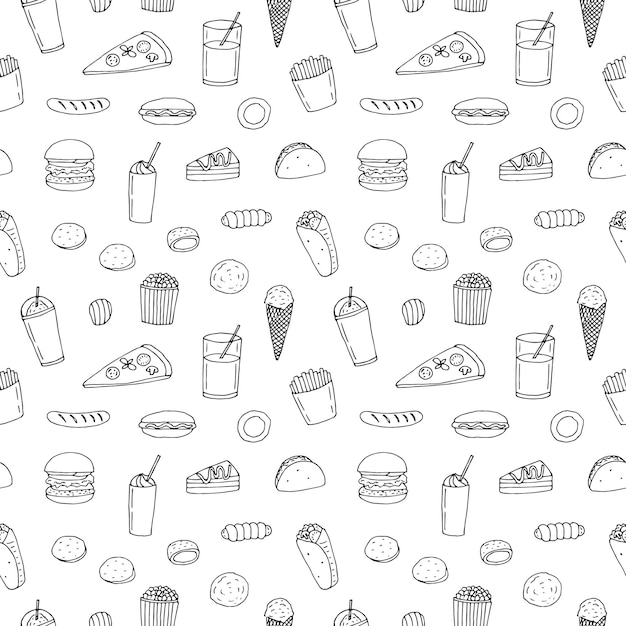 Fast food seamless pattern vector illustration hand drawing doodles