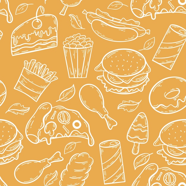 Fast food seamless pattern illustrazione vettoriale cibo americano tradizionale sfondo stampa cibo