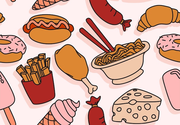 Vector fast food seamless pattern