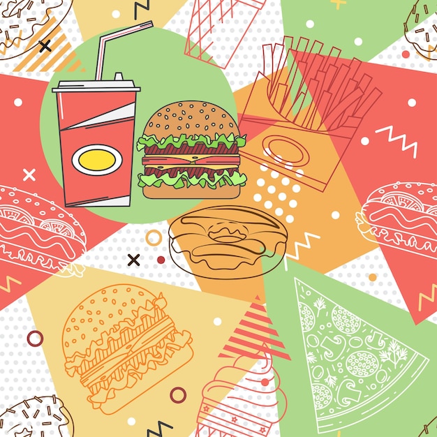 Vector fast food seamless pattern