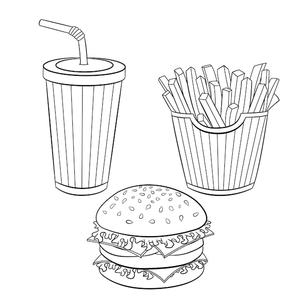 Vector fast food set for coloring pages