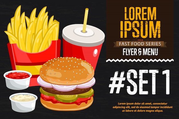 Vector fast food set template.