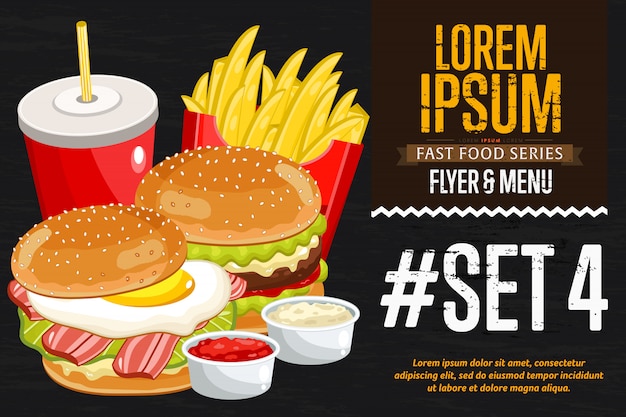 Vector fast food set template.