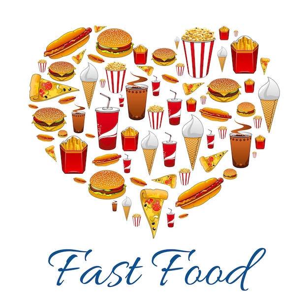 Vettore snack fast food a forma di cuore