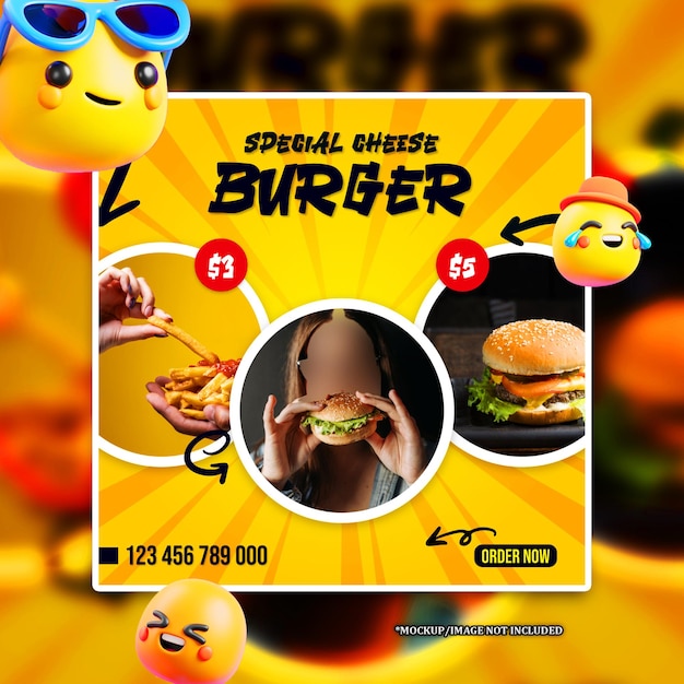 Fast food Social media ad banner design EPS template