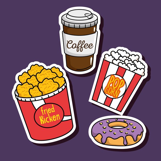 Vector fast food stickers pop art