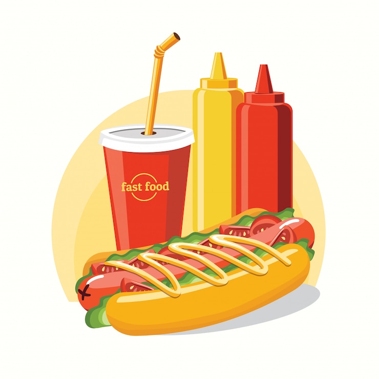 Vector fast food, tasty set fast food isolated on white