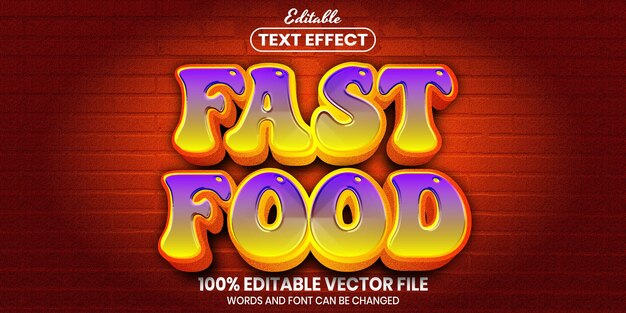 Vector fast food text, font style editable text effect