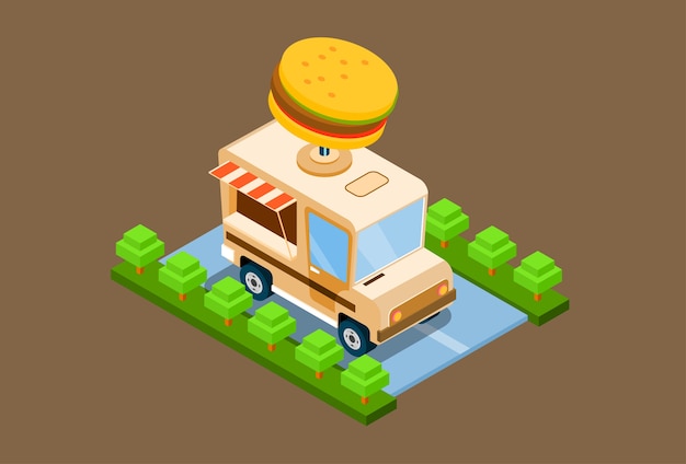 Fast food truck delivery cafe 3d isometrisch ontwerp