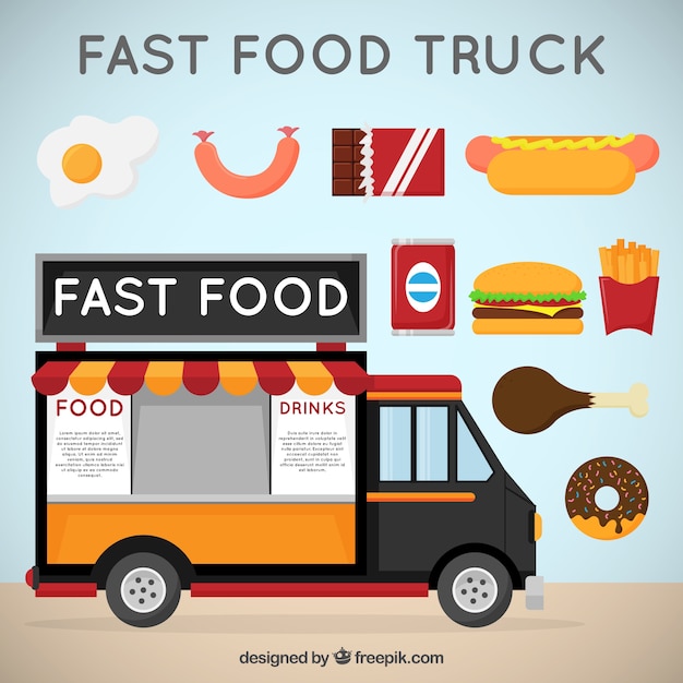 Camion del cibo veloce con varietà di cibo