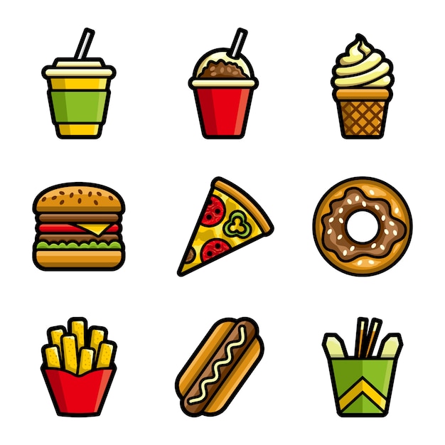 Fast-food vector gekleurde icon set