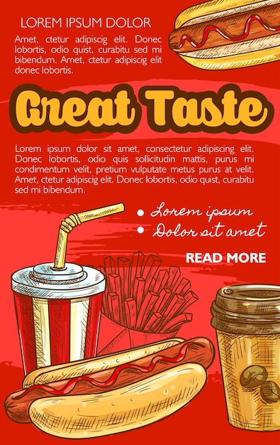 Fast food vector hot dog sketch poster