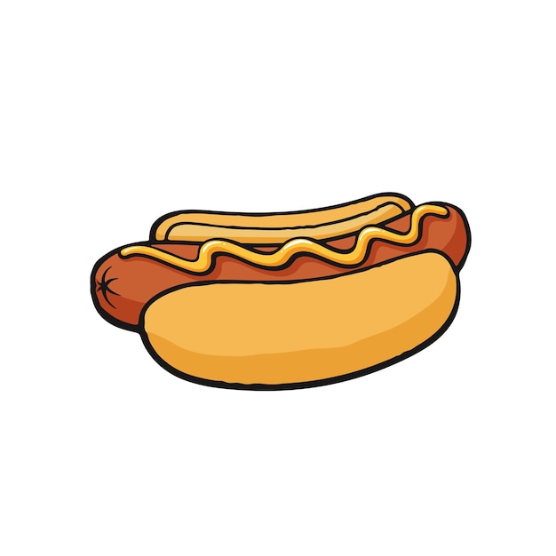 Vector fast food vector illustration hot dog with mustard sausage with bread bun