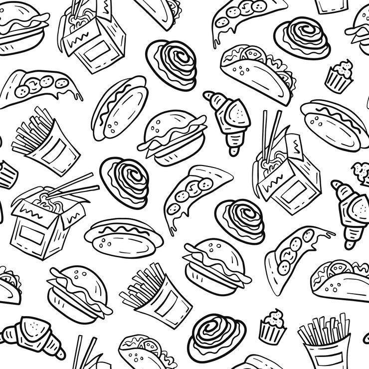 Vector fast food vector seamless pattern in doodle style