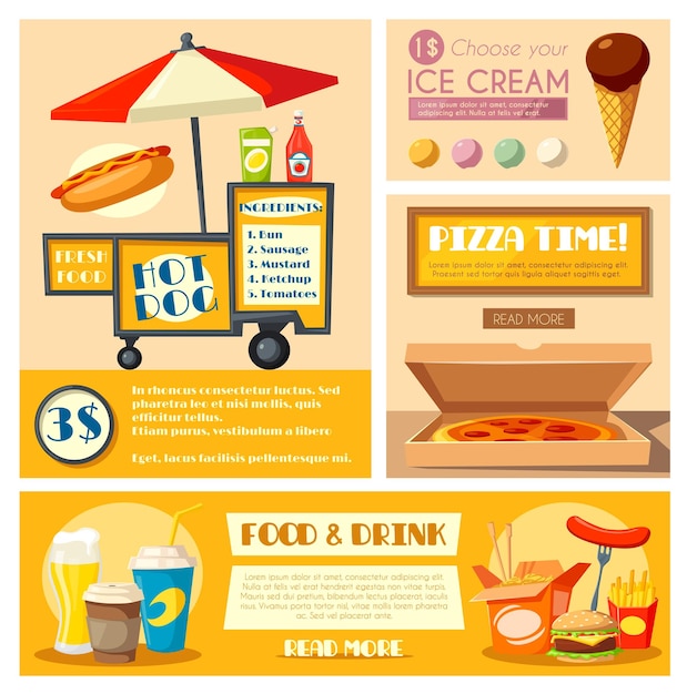 Vector fast food vendor menu vector poster banner