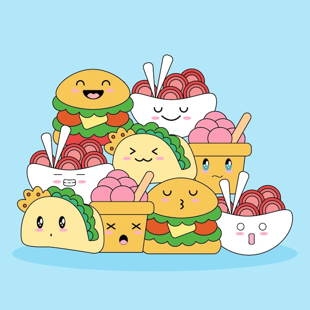 Vector fast food with doodle style