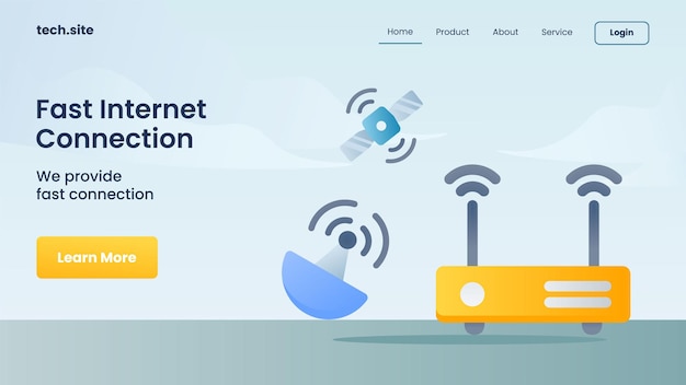 ウェブサイトテンプレートランディングホームページベクトルイラストの高速インターネット接続