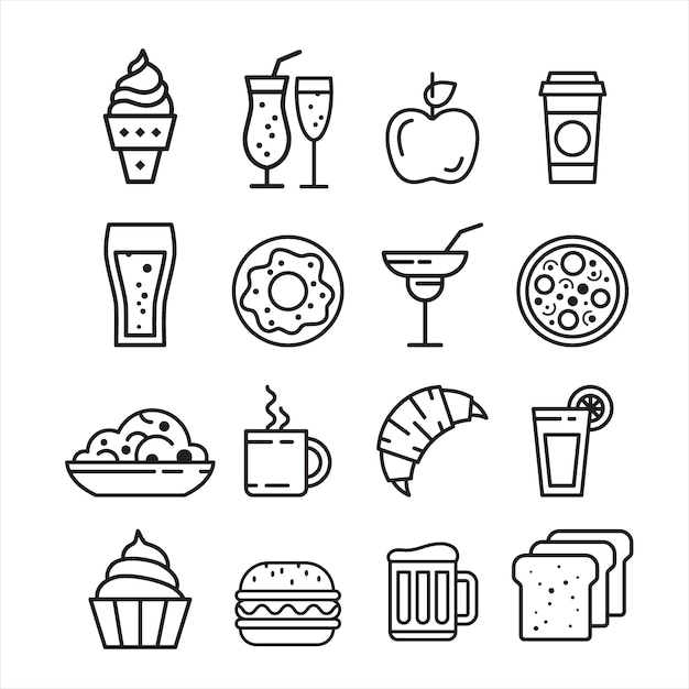 Fast junk food icons set