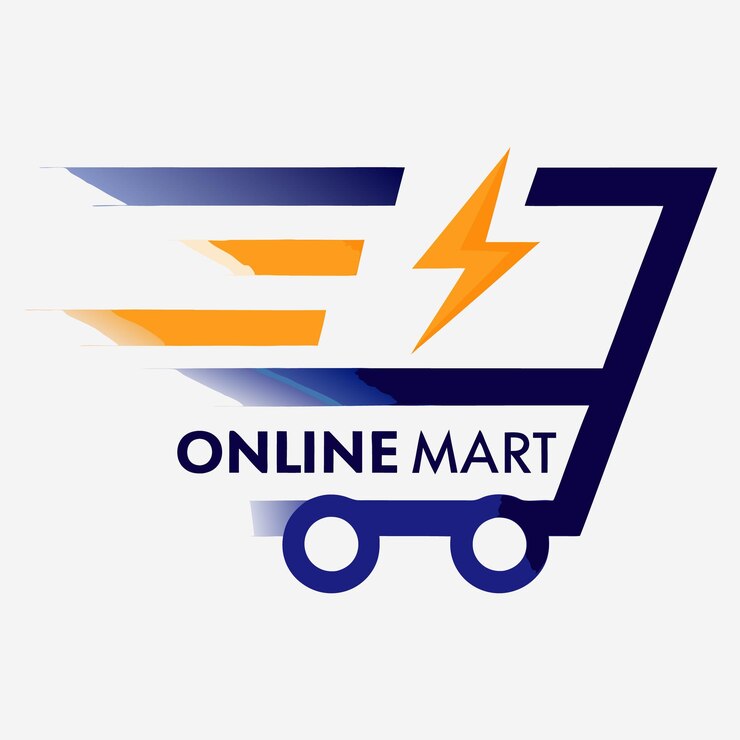 Vector fast online shopping cart logo for online mart