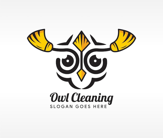 fast owl cleaning logo design template this logo using combination of head of owl bird arrow