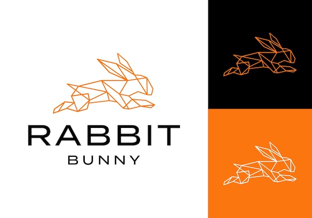 Быстрый кролик кролик зайчик линия искусство оригами логотип иконка векторный дизайн