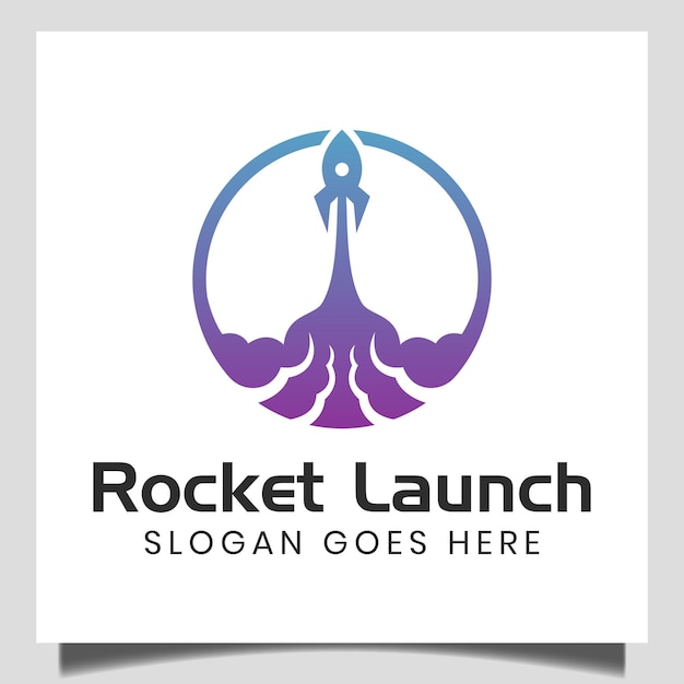 Logo di lancio del razzo veloce, icona dell'astronave. simbolo del veicolo spaziale. la tecnologia internet avvia il modello di logo del segno dell'idea di marketing