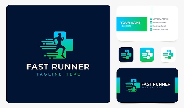 Fast runner health logo design vector