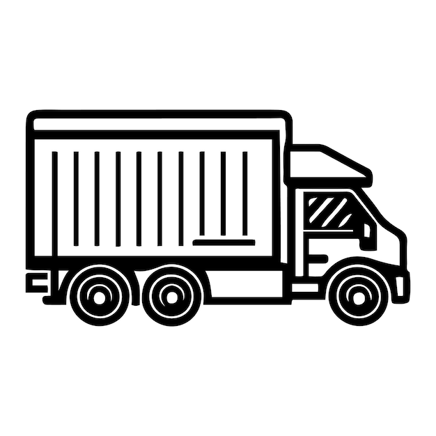 Fast shipping delivery truck flat icon vector black outline design, Shipment truck vector