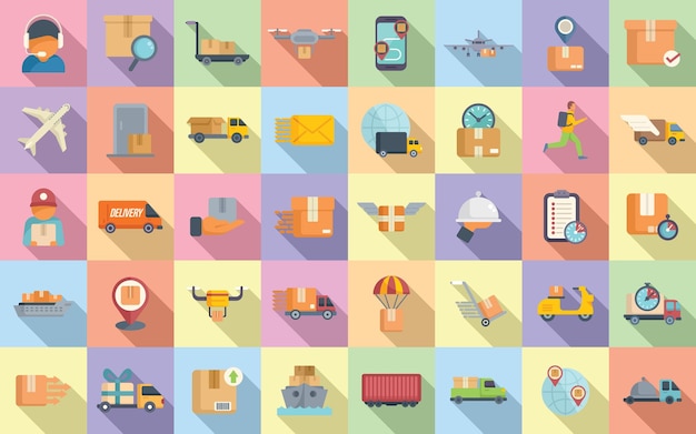 Fast shipping icons set flat vector business cargo