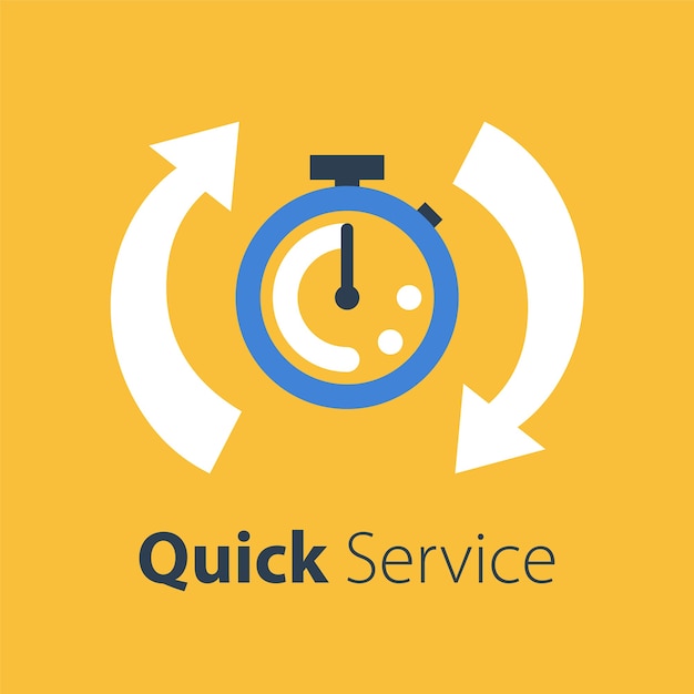 Vector fast time, stop watch speed, quick delivery, express and urgent services, deadline and delay, icon, illustration