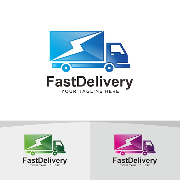 Vector fast truck delivery, logistic logo design.