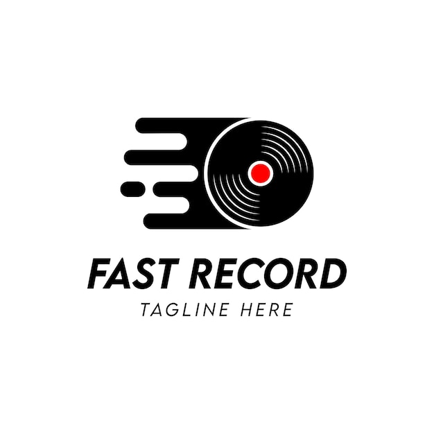Vettore logo del disco in vinile veloce, simbolo del record di velocità o vettore icona