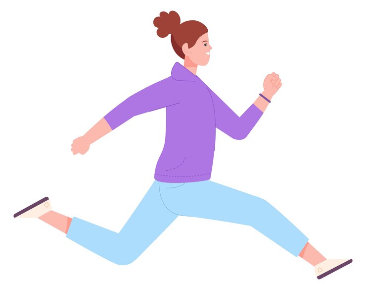 Vector fast woman running hurrying person rushing character