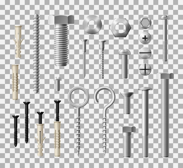 Fastener fitting metallic bolts and nuts icons