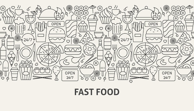 Fastfood banner-concept. vectorillustratie van lijn webdesign.