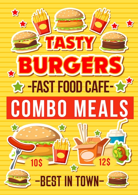 Premium Vector | Fastfood burgers restaurant vector menu