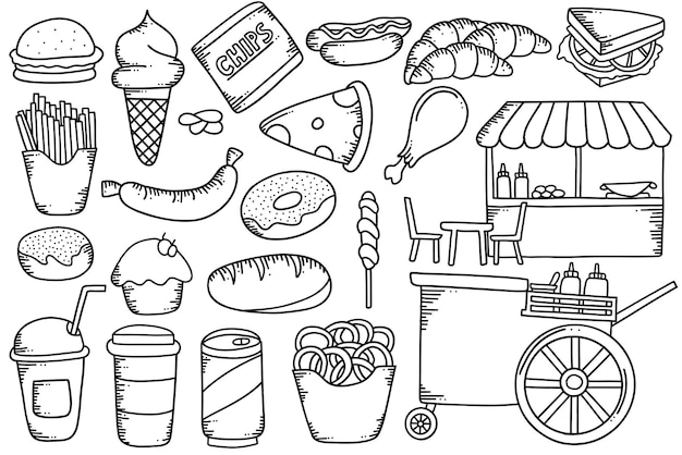 Fastfood concept hand getrokken doodle ontwerp