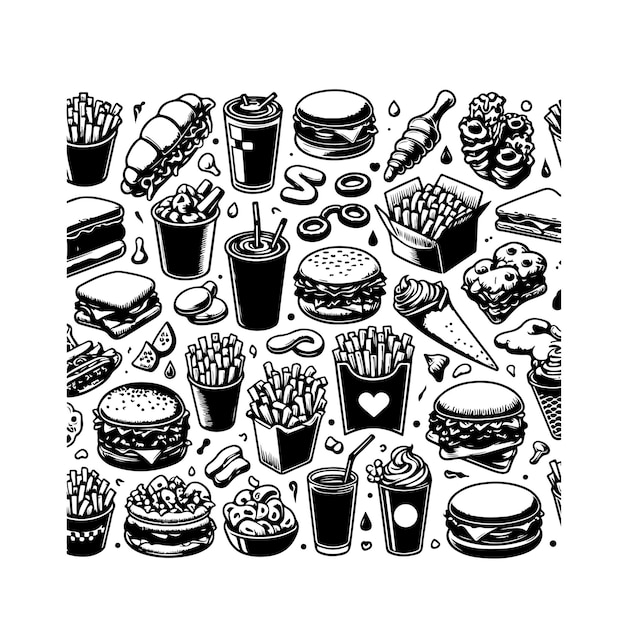 Fastfood doodle set geïsoleerde silhouet vector