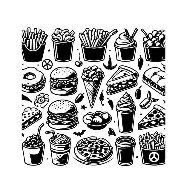 Fastfood doodle set geïsoleerde silhouet vector