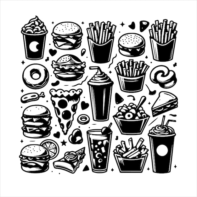 Fastfood doodle set silhouette vector illustratie